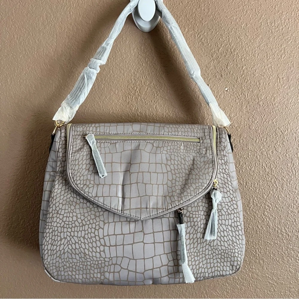 Stella & Dot Lady Boss Elegant Crocodile Pattern Gray Handbag NWOT